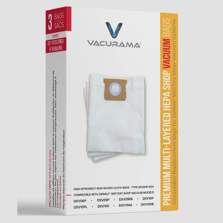 Vacurama Premium Vacuum Bags, 6-10 Gallon, Compatible for DEWALT Shop Vac Systems