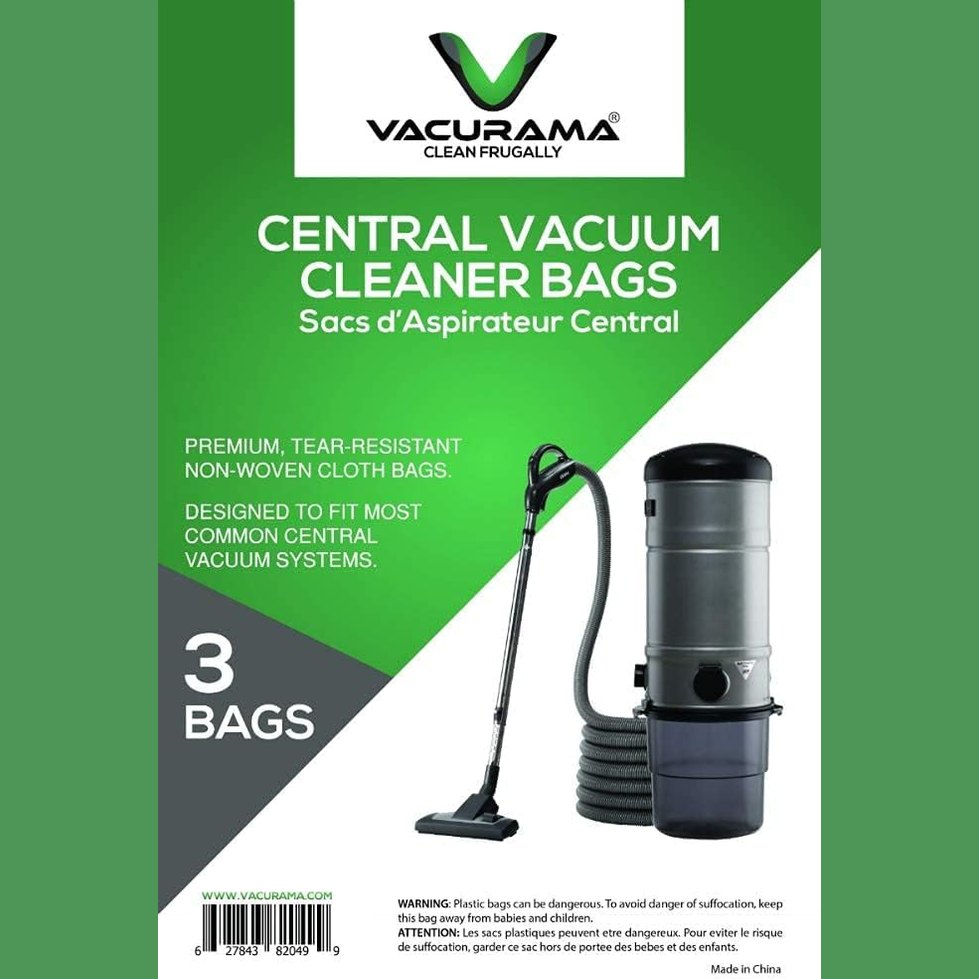 Premium Central Vacuum Bags - Compatible for NuTone 391, Beam, Cana-Vac, Electrolux, Kenmore 50601, Allerex, Titan, Broan, Eureka, Hoover, Nilfisk and Other. Multi-Layered HEPA Cloth - 3-Pack
