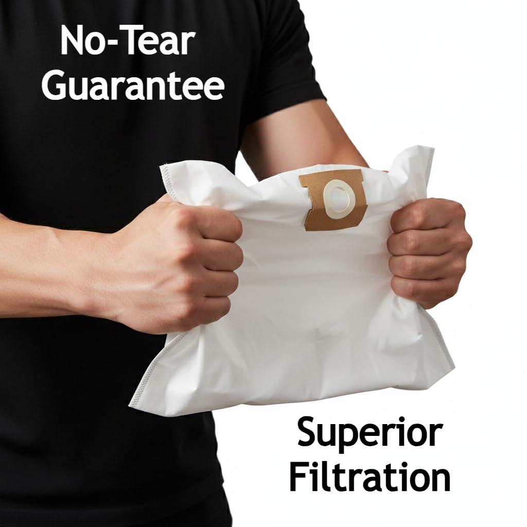 Premium Cloth Shop Vacuum Bags, 6-10 Gallon. Compatible for DEWALT DXVA19-4101, DXVA19-4111, DXV06P DXV09P DXV09PA DXV10P DXV10PL DXV10S DXV10SA DXV10SB, Tear-Resistant, Non-Woven Cloth