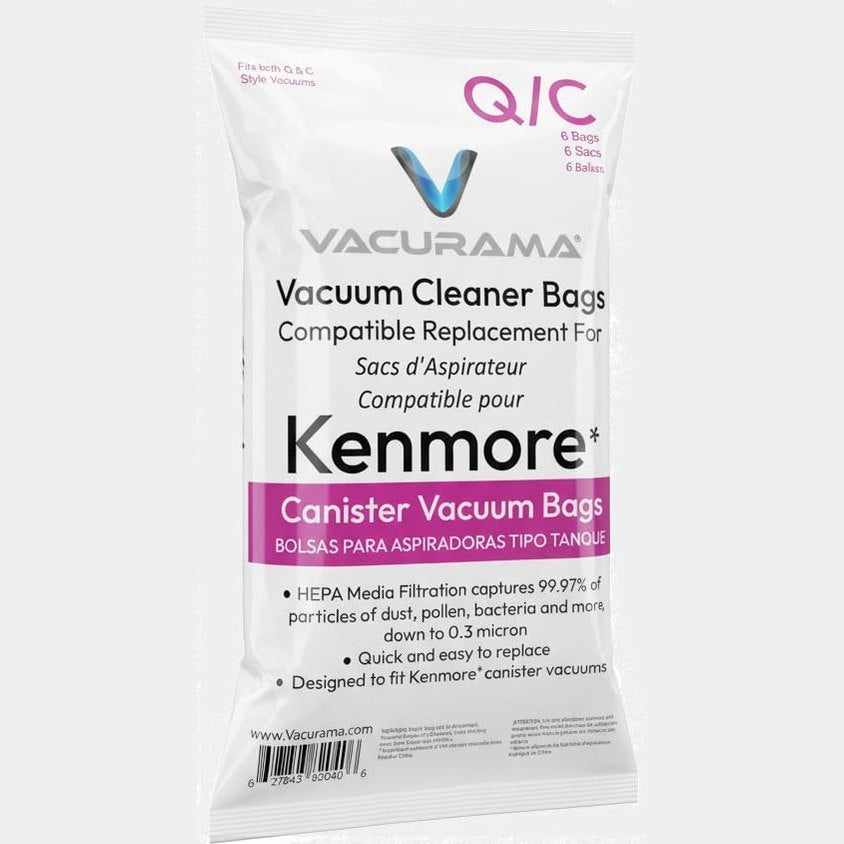 Premium Canister Vacuum Bags Compatible with Kenmore Type Q/C, 20-50410, 20-53292 for 200 400 600 700 800 Series (Set of 6 HEPA Bags)