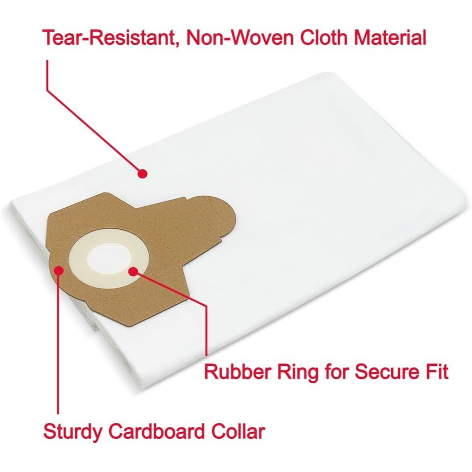 Premium Cloth Bags for Kubota 4 to 12 Gallon Wet/Dry Shop Vacuum Systems (15-45.5 L), BigVac 55001. Also fits Toolmaster, Fixman, etc. Tear-Resistant, Non-Woven Cloth Material - 3-Pack