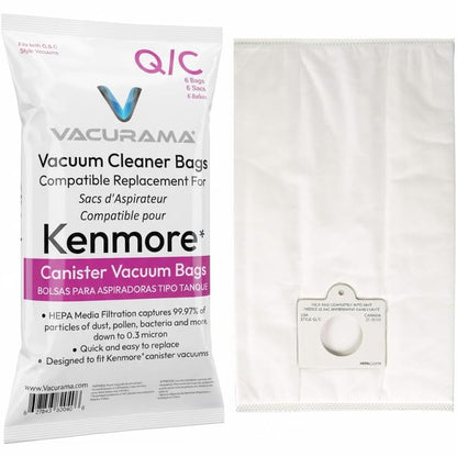 Premium Canister Vacuum Bags Compatible with Kenmore Type Q/C, 20-50410, 20-53292 for 200 400 600 700 800 Series (Set of 6 HEPA Bags)
