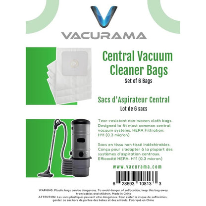 Premium Central Vacuum Bags - Compatible for NuTone 391, Beam, Cana-Vac, Electrolux, Kenmore 50601, Allerex, Titan, Broan, Eureka, Hoover, Nilfisk and Other. Multi-Layered HEPA Cloth - 3-Pack