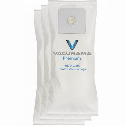 Premium Central Vacuum Bags - Compatible for NuTone 391, Beam, Cana-Vac, Electrolux, Kenmore 50601, Allerex, Titan, Broan, Eureka, Hoover, Nilfisk and Other. Multi-Layered HEPA Cloth - 3-Pack