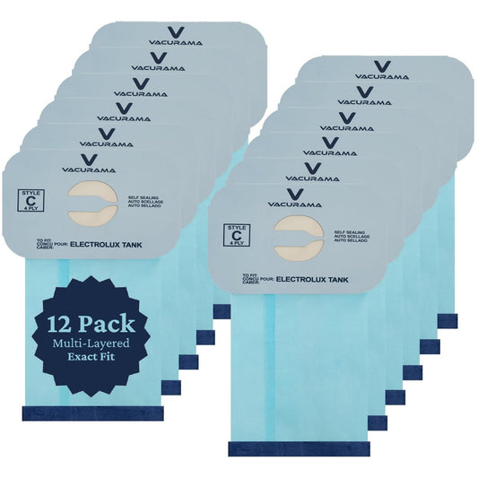 Premium Multi-Layered Electrolux Vacuum Bags Style C - Compatible Replacement Micro-Filtration Dust Bags for Electrolux and Aerus Canister Tank Vacuums - Type C - 12 Pack
