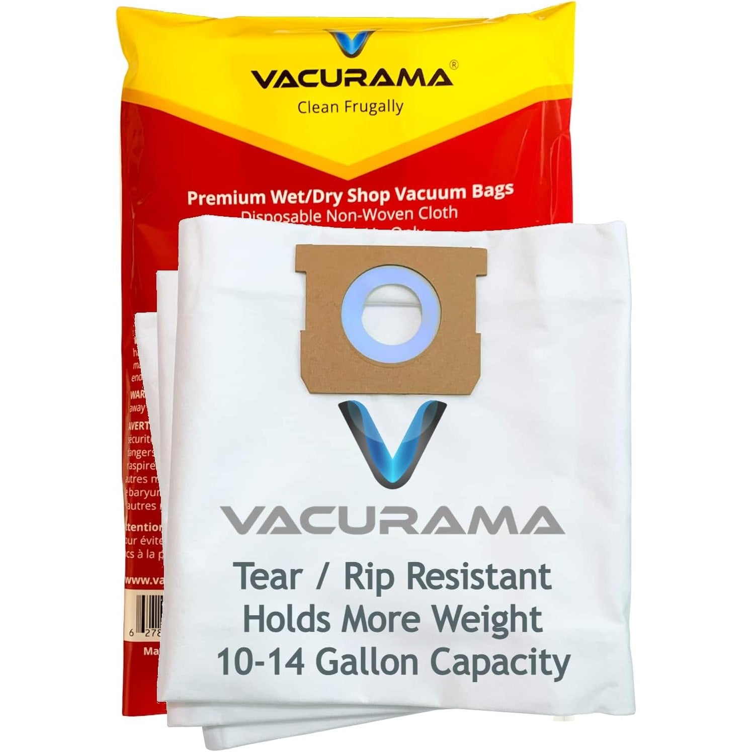 Premium Cloth Shop Vacuum Bags - 10-14 Gallon Compatible for Shop-Vac SV90662, 9066200, 90672, 9067200 Type I, Type F, VF2005, Craftsman, VacMaster, Stanley, Workshop & other Systems 3Pk