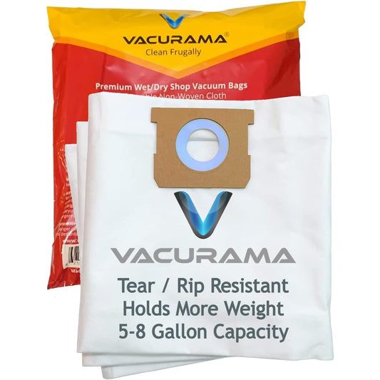 Premium Cloth Shop Vacuum Bags 5-8 Gallon Compatible for Shop-Vac SV 90661, 9066100, Type E, Type H, Craftsman, VacMaster, Stanley, Workshop and other Systems. Pack of 3 Non-Woven Cloth Bags