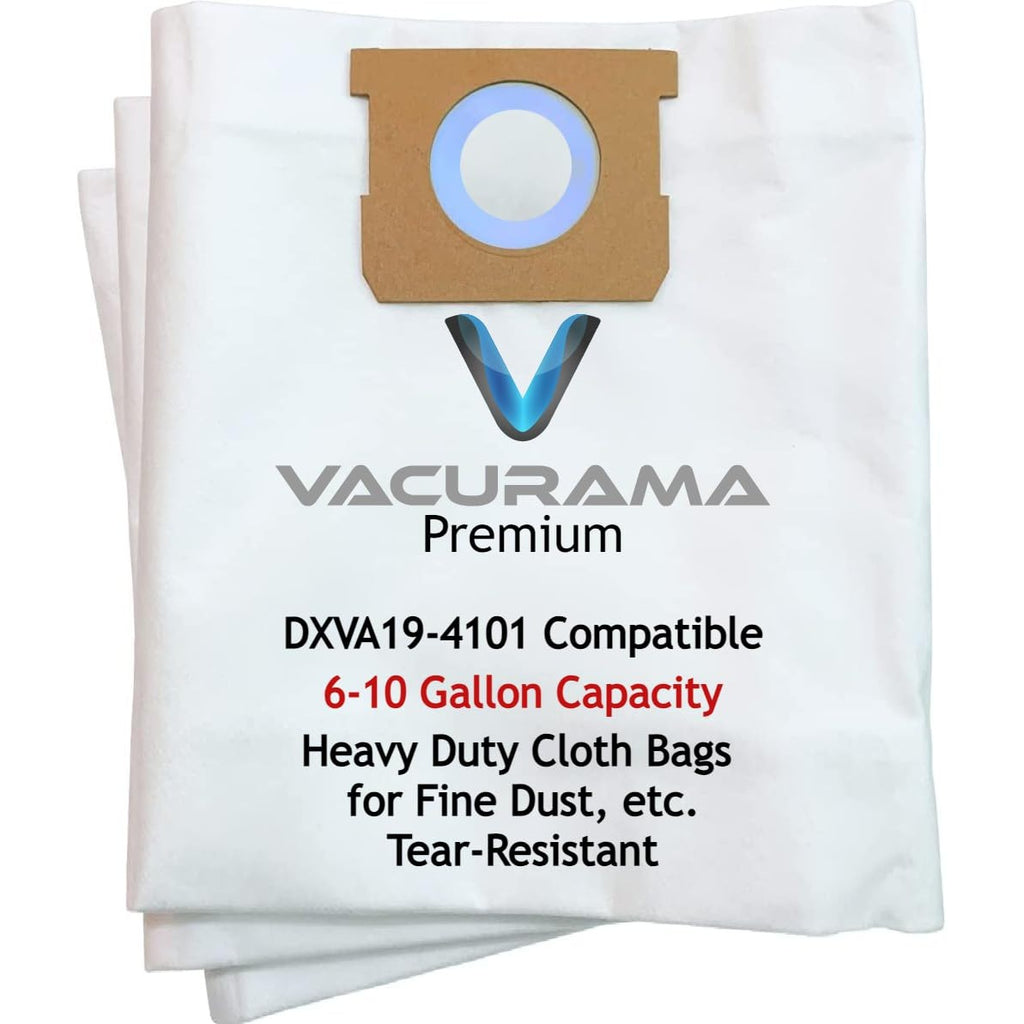 Premium Cloth Shop Vacuum Bags, 6-10 Gallon. Compatible for DEWALT DXVA19-4101, DXVA19-4111, DXV06P DXV09P DXV09PA DXV10P DXV10PL DXV10S DXV10SA DXV10SB, Tear-Resistant, Non-Woven Cloth