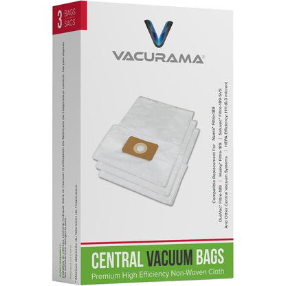 Premium Central Vacuum Bags - Replacement for Nuera Filtre 189, Husky Filtre 189, DuoVac Filtre 189, SoluVac Filtre-189 SVS, And Other CV Systems (3 Bags)