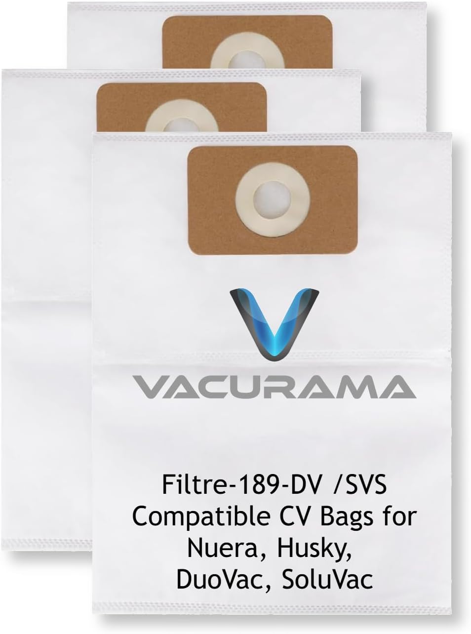 Premium Central Vacuum Bags - Replacement for Nuera Filtre 189, Husky Filtre 189, DuoVac Filtre 189, SoluVac Filtre-189 SVS, And Other CV Systems (3 Bags)
