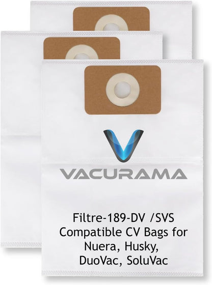 Premium Central Vacuum Bags - Replacement for Nuera Filtre 189, Husky Filtre 189, DuoVac Filtre 189, SoluVac Filtre-189 SVS, And Other CV Systems (3 Bags)
