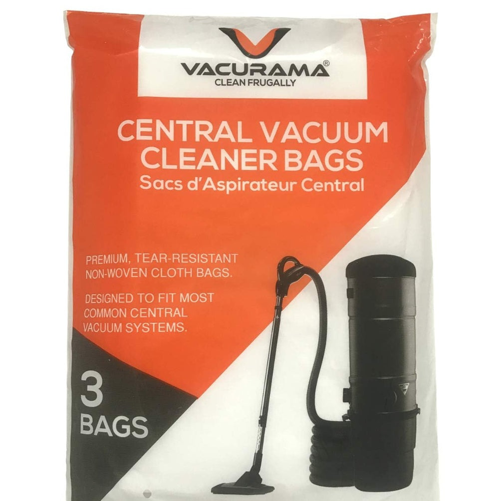 Premium Central Vacuum Bags - Compatible For Beam, Electrolux, Eureka, Kenmore, Husky, Mastercraft, White Westinghouse, Nutone Broan, Nilfisk, & Other Brands, Tear-Resistant Cloth Bags - 3Pk