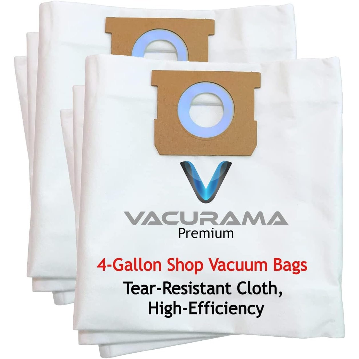 High-Efficiency 4-Gallon Fine Dust Bags, Premium Cloth, Compatible for Shop Vac Type D, 91964, 9196400, 9196433, DeWalt DXVA25-4040, DXV04T, All Around Plus, Stanley, FloorMaster, E87 (Pack of 6)