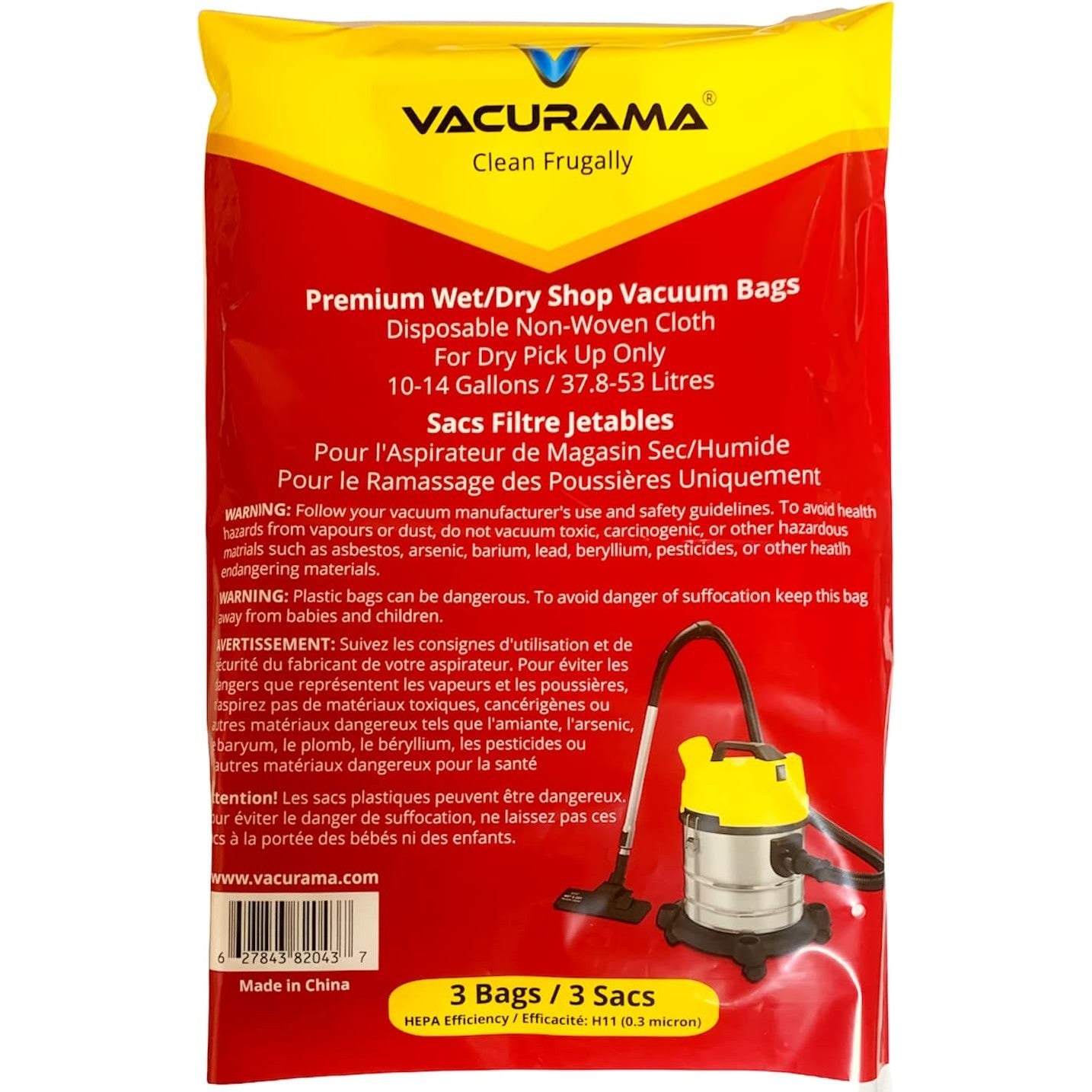 Premium Cloth Shop Vacuum Bags - 10-14 Gallon Compatible for Shop-Vac SV90662, 9066200, 90672, 9067200 Type I, Type F, VF2005, Craftsman, VacMaster, Stanley, Workshop & other Systems 3Pk