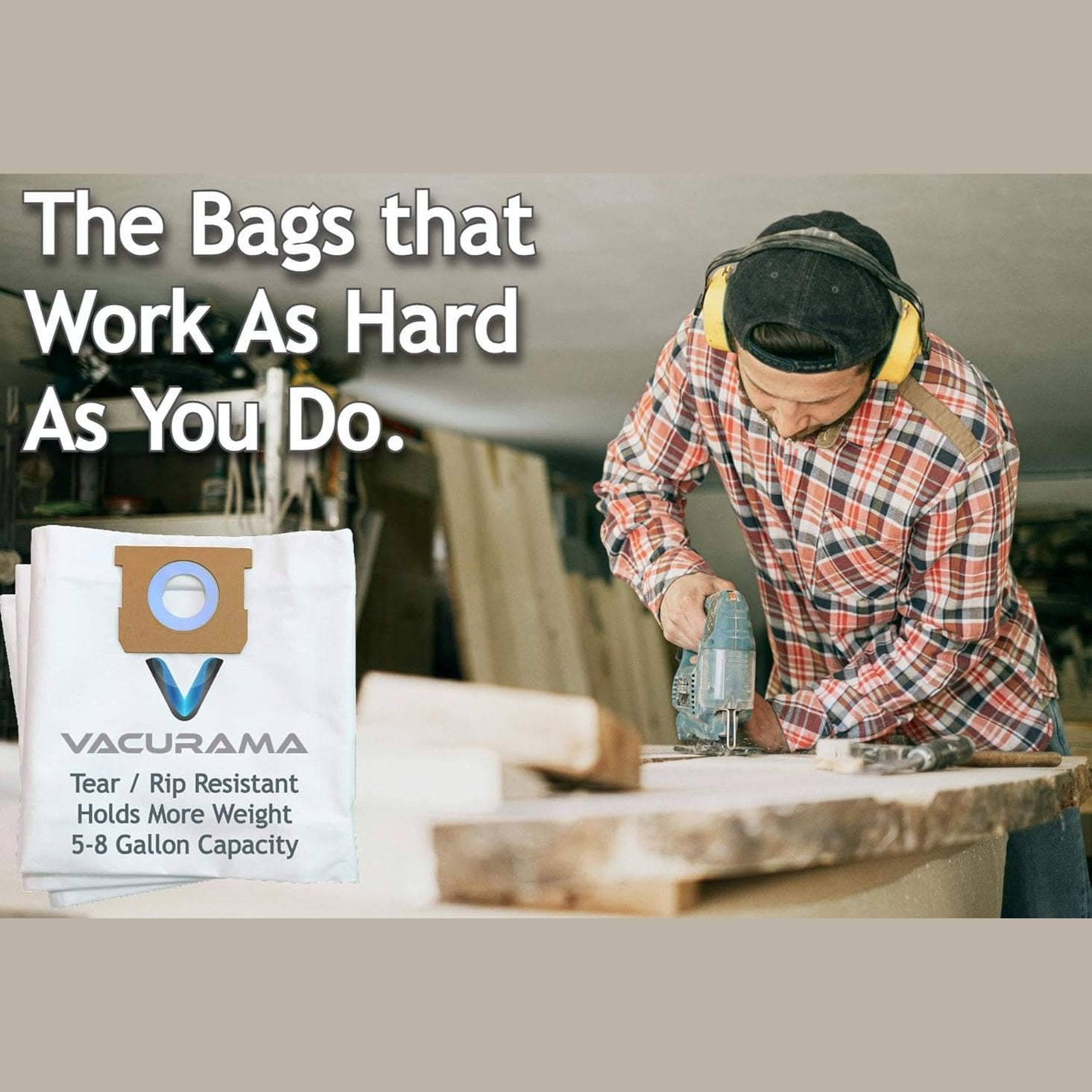 Premium Cloth Shop Vacuum Bags 5-8 Gallon Compatible for Shop-Vac SV 90661, 9066100, Type E, Type H, Craftsman, VacMaster, Stanley, Workshop and other Systems. Pack of 3 Non-Woven Cloth Bags