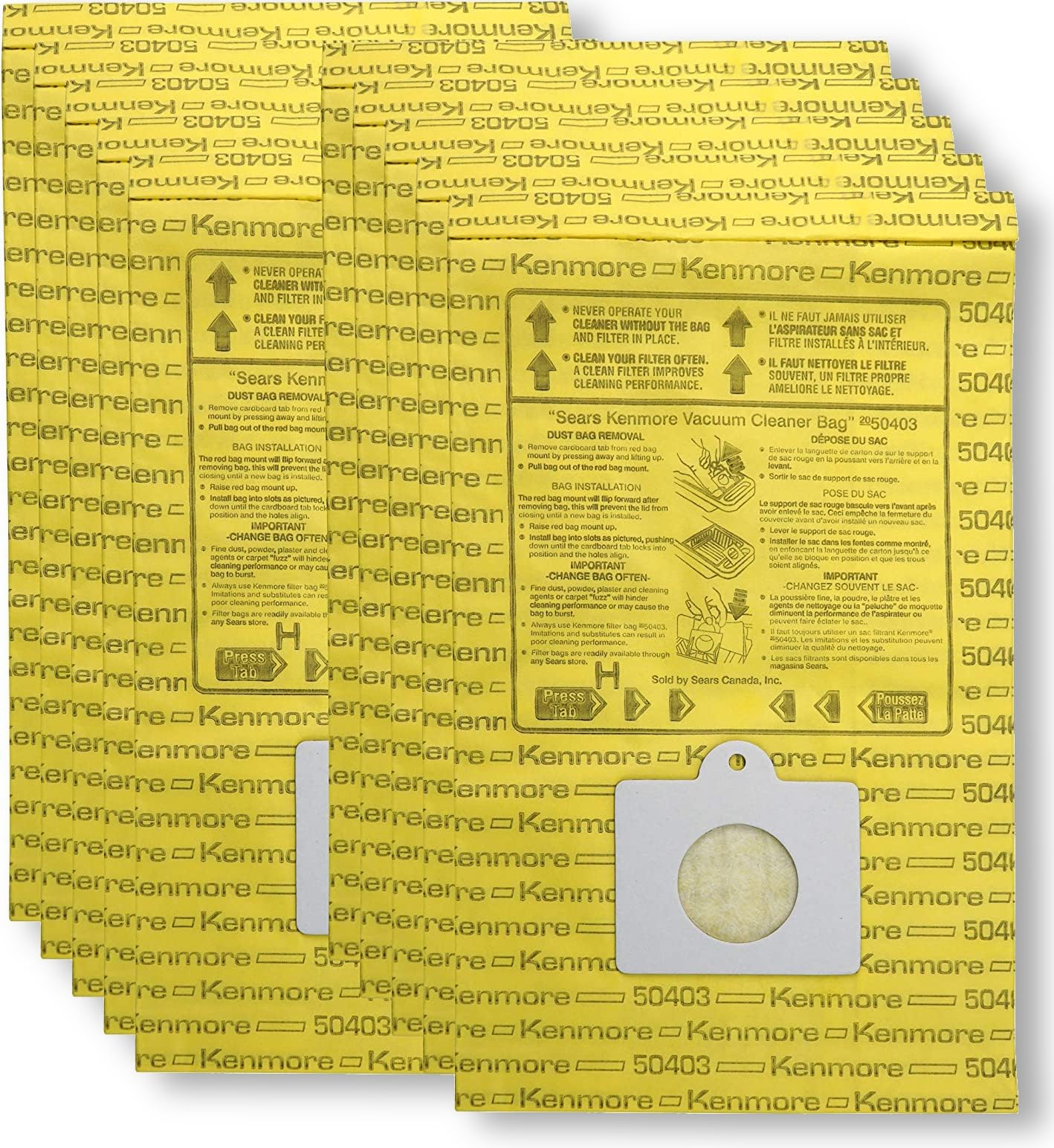 Vacuum Bags Compatible for Kenmore 20-50403 - Quality Replacement for Sears 50403 OEM Canister Bags (20 Bags)