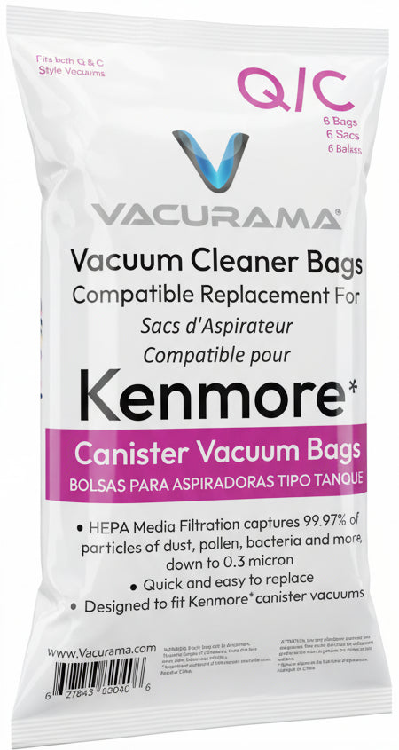 Premium Canister Vacuum Bags Compatible with Kenmore Type Q/C, 20-50410, 20-53292 for 200 400 600 700 800 Series (Set of 6 HEPA Bags)
